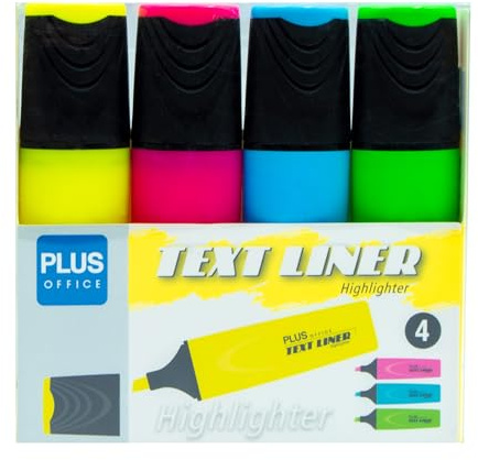 Plus Office Text Neon Textmarkeringsset, 4 delar, färg: gul rosa grön och orange