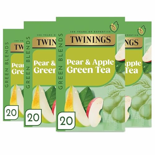 Twinings Apple & Pear Green Tea, 80 Tea Bags (4 x 20) | Multipack, Green Tea, Apple & Pear Flavour, Mild Orchard Notes, Autumnal, Heat Sealed Tea Bags