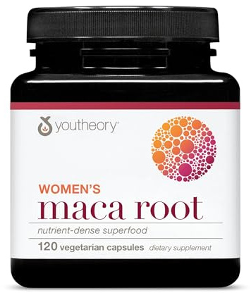 Youtheory Women's Maca Root - Vegan Energy & Menopause Support Supplement with Peruvian Ginseng* - Premium Supplement for Women - Dairy, Soy & Gluten Free - 120 Vegetarian Capsules
