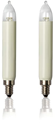 Hellum Ersatz-Kerzen für Schwibbogen, 2 Stück 8-55V Schaftkerze für Weihnachtsbaum Kerzen Lichterketten innen und außen mit 4-30 Brennstellen, Birnen für Lichterbogen E10/ 8-55V/ 0,5W/ 15 Lumen 902044