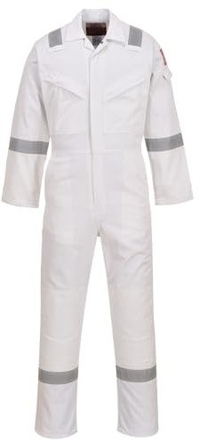 Portwest FR50 Mono Reflectante Resistente a Llamas FR Antiestático a Prueba de Arco 350g Blanco, M