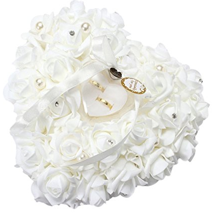 Yosoo Weiß Herz Gastgeschenk Hochzeit Gastgeschenk Ringbox Hochzeit Ringkissen Hochzeitsringkissen 15x13cm