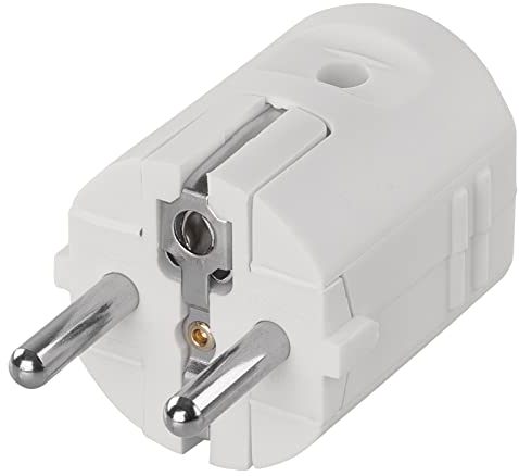 EMOS Schuko-Stecker ohne Kabel, Ersatz-Stecker aus Kunststoff, Schutzkontaktstecker für gerade Einführung, für Kabelquerschnitt 1,5 mm2, 3 680 W, IP20 Innenbereich, 250 V/16 A max., Weiss