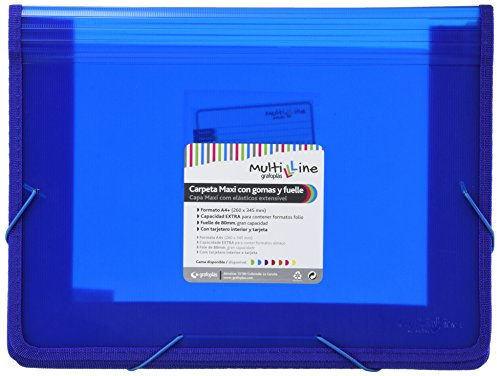 Grafoplas 4802030 wirtschaftliche Sammelmappe mit Gummizug und hoher Kapazität durch Blasebalg, Blau, A4 +