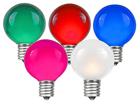 Novelty Lights Incandescent G50 Globe Replacement Bulbs - Outdoor Individual Bulbs for Events, Holiday Parties, Patios, and More - E17/C9 Intermediate Base, 7 Watt Lights (Multi, 25 Pack)