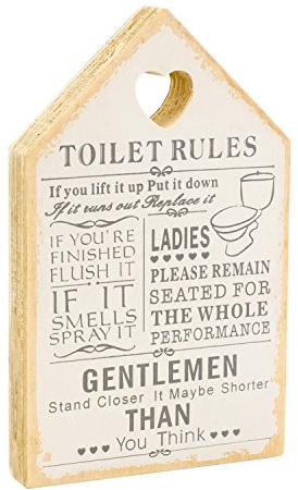 Toilet Rules Plaque en bois rustique vintage avec règles de WC en anglais Blanc