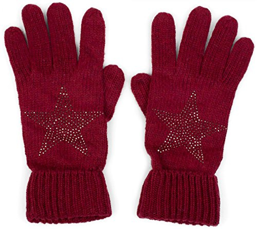 styleBREAKER Damen Handschuhe Strass Stern Strick Einheitsgröße | Fingerhandschuhe. Polyacryl mit Wollanteil. doppelter Bund. elastisch. winterfest. weiche Haptik. Glitzer Besatz.