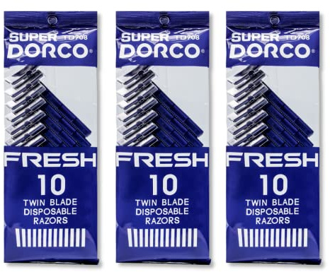 Dorco Fresh Twin Blade Disposable Razors for Men (30 Counts), Smooth & Comfortable Shave, Shaving Razors for Men, Non-Slip Handle, Ideal for Sensitive Skin & Travel