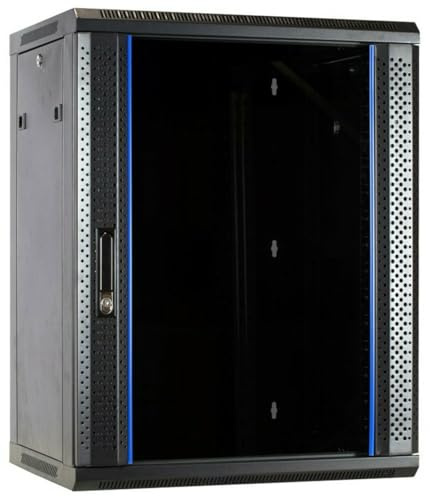 DSIT 15HE nätverksskåp (serverskåp) 19 tum väggmontering med glasdörr (B x D x H) 600 x 600 x 770 mm – svart – lastkapacitet 60 kg
