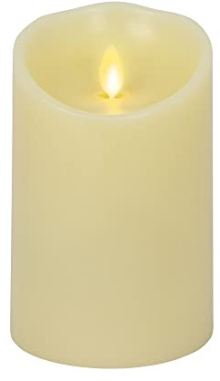 Luminara Scalloped Edge Flameless LED Candle - Ivory 3.5 x 5 - Real Wax Pillar Battery Operated Moving Flame w/Timer Unscented 1000Hr Runtime
