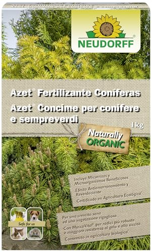 Neudorff Azet Fertilizante Coníferas – Fertilizante con nitrógeno orgánico para todas las coníferas y árboles. Efecto antiamarronamiento y reverdecedor, 1kg