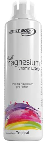 Best Body Nutrition Magnesium Vitamin Liquid (500ml) Tropical - Vitamine, Mineralien & Gesundheit - Vitamine & Mineralien-Komplex | Portionsweise dosierbar, 25 ml laut Etikett, Nahrungsergänzung: B12, Niacin, Pantothensäure für Alltag und Sport