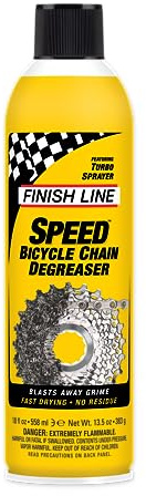 Finish Line Speed Bike Degreaser – Powerful Dry Formula for Bicycle Chains, Gears, and Disc Brakes, Turbo Spray Cleans Fast, Evaporates with No Residue, 18 oz