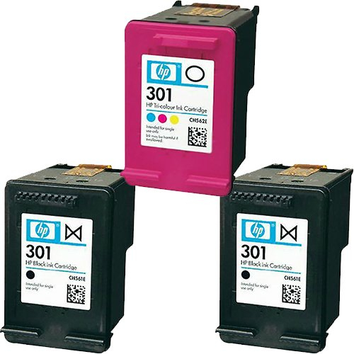 2 x schwarz & 1 x Farbe Original HP 301 Tintenpatronen für Verwendung mit HP ENVY 4500 Drucker