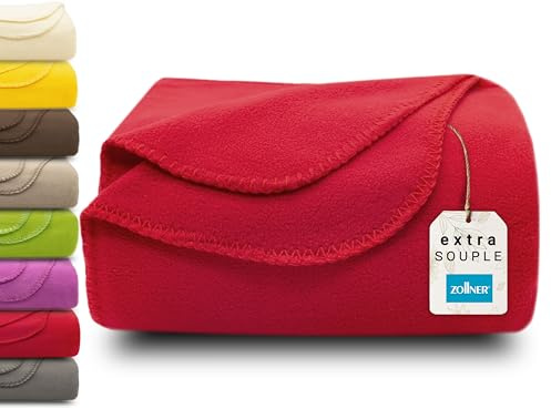 ZOLLNER Kuscheldecke in rot - weiche Couchdecke in 130x170 cm - mit Kettelrand - Polyester - waschbar bis 95°C – Hotelqualität - Oeko Tex® Zertifiziert