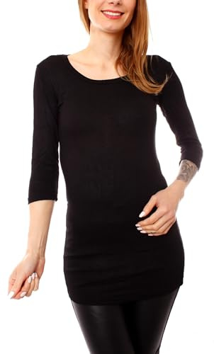 Easy Young Fashion Tröjor Dam Basic Tröja Longshirt Halvbarm Rund Hals Uni