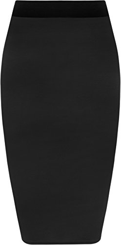 WearAll Womens Plus Size Plain Bodycon Pencil Ladies Stretch Office Midi Skirt - Black - 20/22