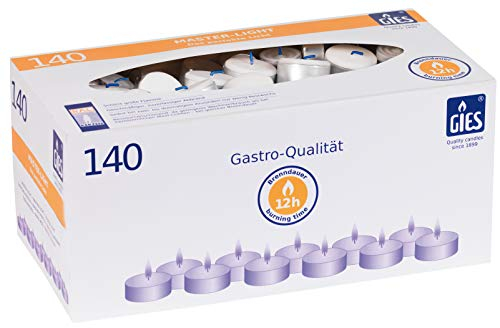 Gies Master-Lights, Ø 48 mm, in Metallhülsen, 140er-Karton weiss