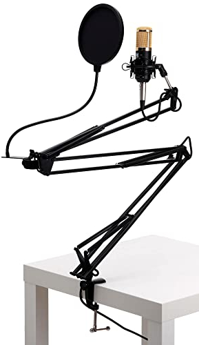 Pronomic CM-100BG Studio Großmembranmikrofon XLR-Kondensatormikrofon inkl. Popkiller und Mikrofonarm (mit Mikrofonspinne, Etui, Windschutz, Reduziergewinde, Mikro Popschutz, Tischklemme) schwarz