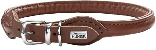 HUNTER Round & Soft hundhalsband, läder, Nappa, rundsydd, mjuk, 35 (SX-S), brun