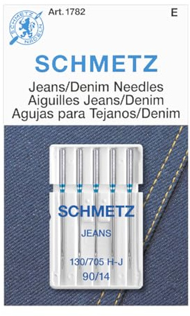 SCHMETZ Jean & Denim Sewing Machine Needles - Precision Needles for Heavy Fabric, Size 90/14, 5-Needle Cards, Pack of 1