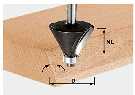 Festool Fasefräser HW S12 D55/20/45° – Fasenfräser 45 Grad | Hartmetall-Fräser für präzise Kanten – Schaft 12 mm, Durchmesser 55 mm, Nutzlänge 20 mm