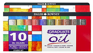 Daler-Rowney Graduate 38ml Oil Paint Set, 10 Assorted Colours, High Lightfastness, Ideal for Student Artists & Hobbyists