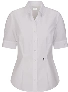 Sidenklistermärken damer blus strykfri smal midja skjortblus smal passform skjortblus kortärmad 100% bomull, Vit, 36