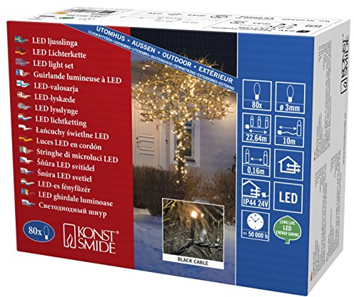 Konstsmide Micro LED Lichterkette, 80 bernsteinfarbene Dioden, 24V Außentrafo, schwarzes Kabel - 3611-800, Bernstein