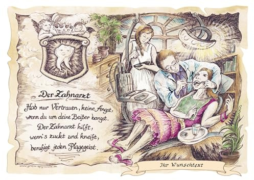 Die Staffelei Geschenk Zahnarzt A4 (29,7cm x 21cm) mit Wunschtext | Witziges Gedicht mit liebevoller Zeichnung auf hochwertigem Papier/besondere Geschenkidee