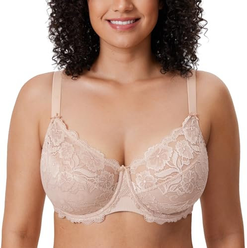 Delimira Women's Full Coverage Non-Foam Floral Lace Plus Size Underwired Bra Beige 38D