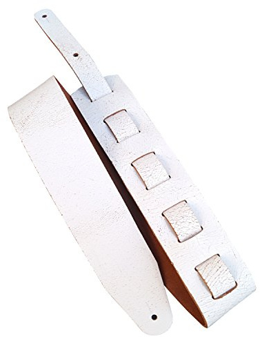 Leder Gitarrengurt 'Cracked', 3mm dickes Echtleder in 2 Längen und 3 Breiten, Farbe:weiß/braun, Größe:7cm breit / 90-130cm lang