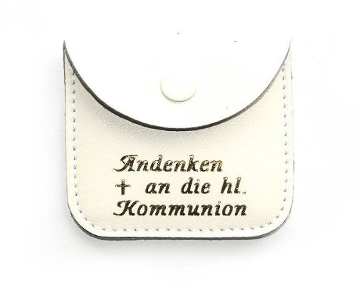 Lederetui weiß 6,5x6,5cm für Rosenkranz mit Text Andenken an die Heilige Kommunion