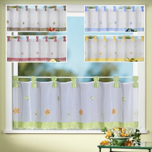 heimtexland Gardine Country Chic Scheibengardine FRÜHLING Vichy-Karo gelb Schlaufen-Bistro Landhaus mit Blumen Bestickt HxB 45x150 cm - sehr schöner Fall…auspacken, aufhängen, fertig! Typ78 (gelb)