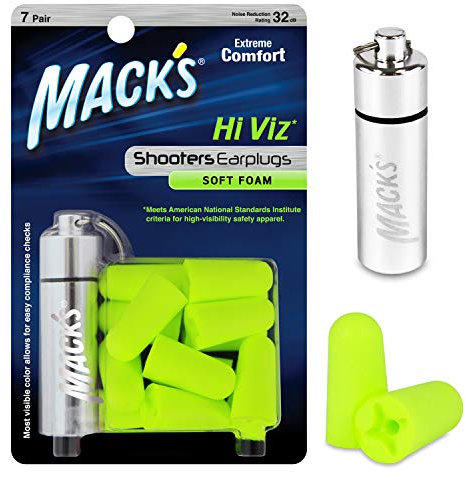 Mack's Shooters Hi Viz Soft Foam (7-Pair) Earplugs with Free Travel Case