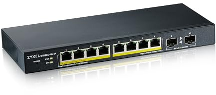 Zyxel 8-Port Gigabit PoE Switch | Smart Managed | Tisch-/Wandmontage und lüfterloses Design | 8 PoE+-Ports mit einem Budget von 77 W und 2 SFP-Ports [GS1900-10HP]