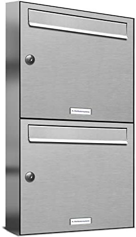 AL Briefkastensysteme 2er Briefkastenanlage Edelstahl, Premium Doppel-Briefkasten DIN A4, 2 Fach Postkasten modern Aufputz