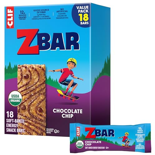 Zbar - Chocolate Chip - Soft-Baked Energy Snack Bars - Non-GMO - 12g Whole Grains - USDA Organic Granola Bars - Snacks for Kids (18 Pack)