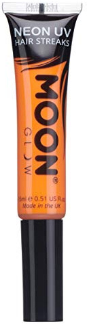 Moon Glow Mechas de color neón UV | Máscara para el pelo - Tinte temporal lavable | Color neón brillante, brilla bajo la luz UV Naranja intenso 15 ml (Paquete de 1)
