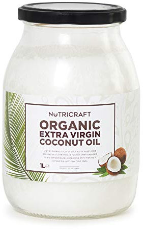 NutriCraft Organic Extra Virgin Cold-Pressed Coconut Oil - 1L, Pure Raw Coconut Oil for Cooking, Baking, Hair, Skin, Non-GMO, Unrefined, Vegan, Ketogenic, Ethically Sourced