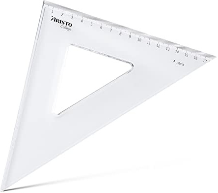 Aristo AR23425 College Dreieck 45° (Hypotenuse 25 cm, Tuschekanten und Facette, Kunststoff) transparent