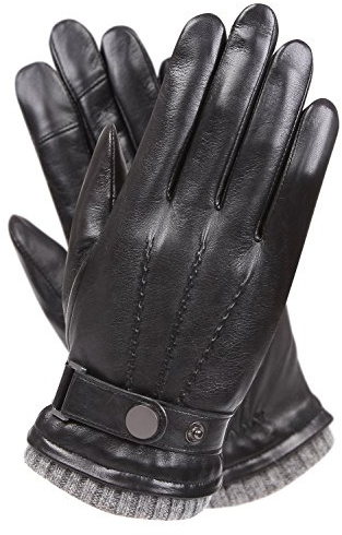 WARMEN Men's Texting Touchscreen Winter Warm Leather Driving Gloves (8.5, Black)