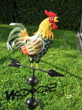 schnellelieferung - Wetterhahn - Windspiel Hahn auf Windrad, Metall, Handgefertigt, wetter- und frostbeständig, Metallic, Garten/Deko