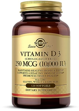 Solgar Vitamin D3 (Cholecalciferol) 250 MCG (10,000 IU), 120 Softgels - Helps Maintain Healthy Bones & Teeth - Immune System Support - Non GMO, Gluten/ Dairy Free - 120 Servings