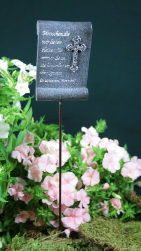Grabschmuck, Gedenk-Schriftrolle mit Kreuz Menschen die wir lieben.., mit Stab