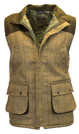 Walker & Hawkes - Herren Country-Weste - Klassisch Schottisch aus Harris-Tweed - Fischgrätmuster - Overcheck-Tartanmuster - Clinton-Braun - 48-62