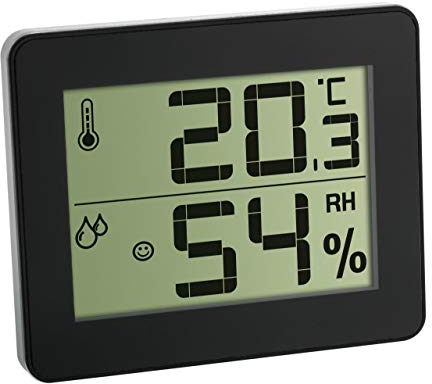 TFA Dostmann Thermo-hygromètre digital, 30.5027.01, pour le contrôle de la température et de l'humidité intérieures, valeurs max. et min., ultra-plat, noir