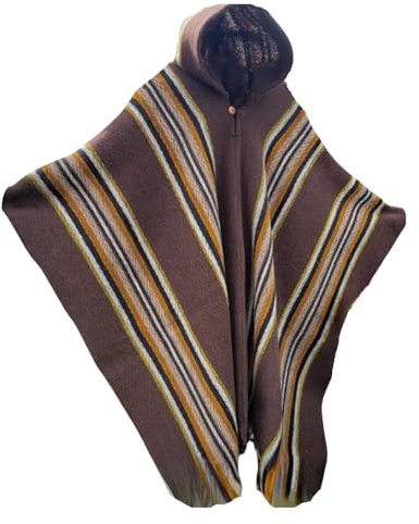 Wigwam Sydamerikan handgjord 100 % ull alpacka poncho INCA poncho En storlek Brun