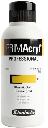 Schmincke - PRIMAcryl® Professional feinste brillante Acrylfarbe, Klassik Gold fluid, 250 ml Tube, 13 896 027, Premiumacrylfarbe, Acrylmalerei, Profi-Qualität