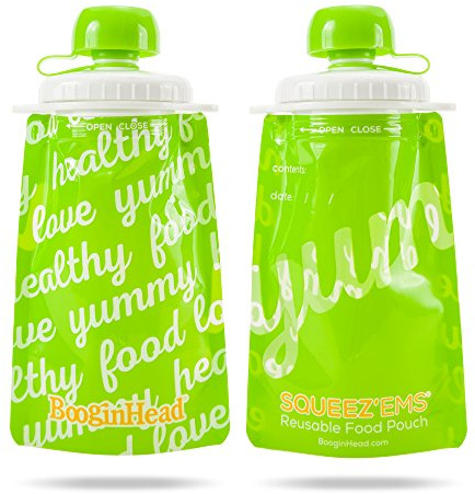 BooginHead Baby Toddler Squeez'Ems Puree Pouches, Dishwasher Safe YUM! Green/White